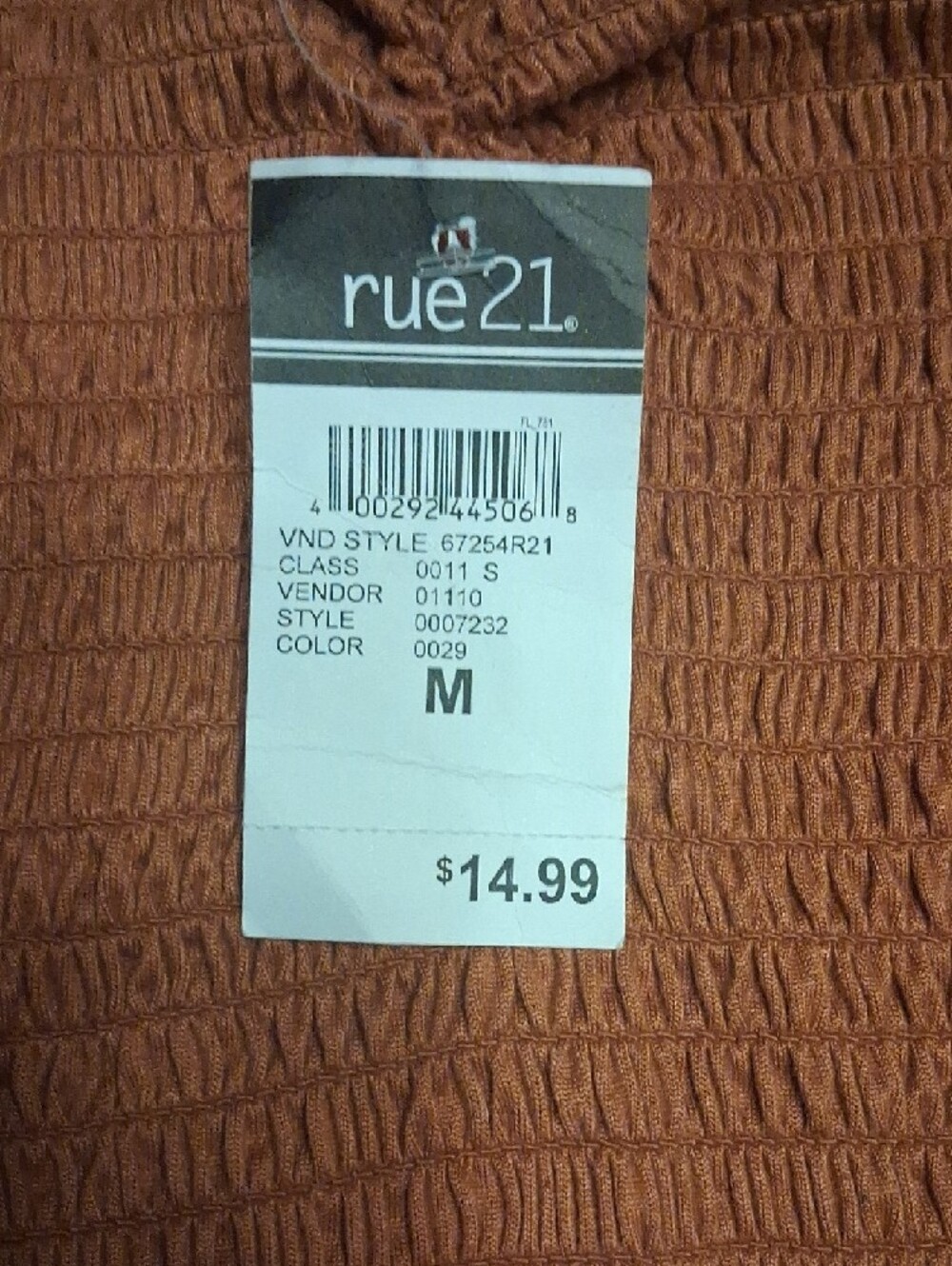 rue21 Rust Smocked Ruffle Tank NWT Size Medium - Picture 8 of 8